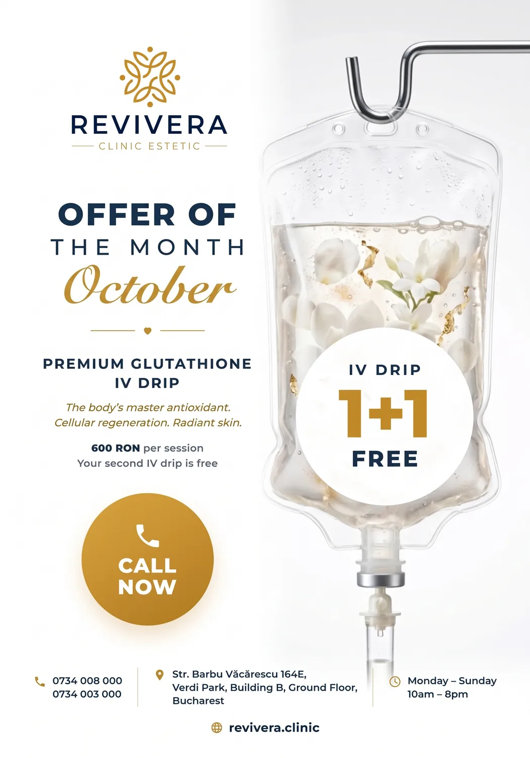 October offer — Premium Glutathione IV, 1+1 free at Revivera Clinic