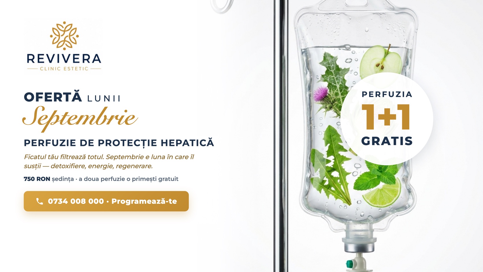 Oferta lunii septembrie — Perfuzie de Protecție Hepatică, 1+1 gratis la Revivera Clinic